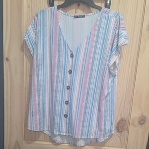 Casual Striped V-Neck Button-Down Shirt